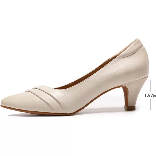 Mona flying Women's Leather Pump Med Heel Pointed Toe Office Dress Shoes for Ladies