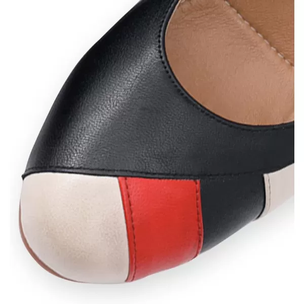 Mona flying Women's Leather Pump Med Heel Pointed Toe Office Dress Shoes for Ladies