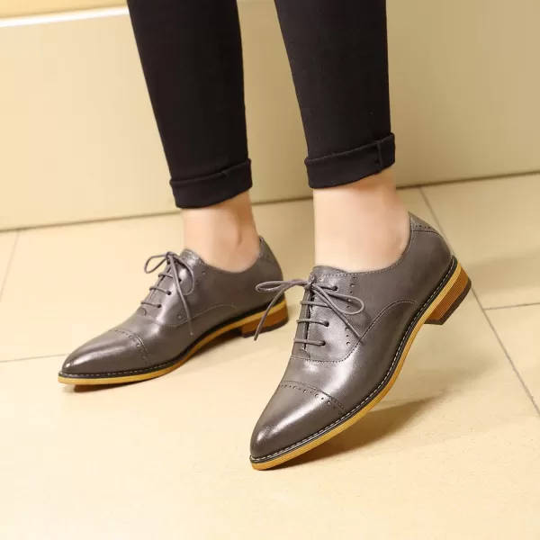 Mona flying Women's Pointed Toe Oxfords Brogue Derby Retro Lace up Leather Shoes for Ladies