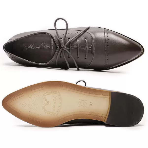 Mona flying Women's Pointed Toe Oxfords Brogue Derby Retro Lace up Leather Shoes for Ladies