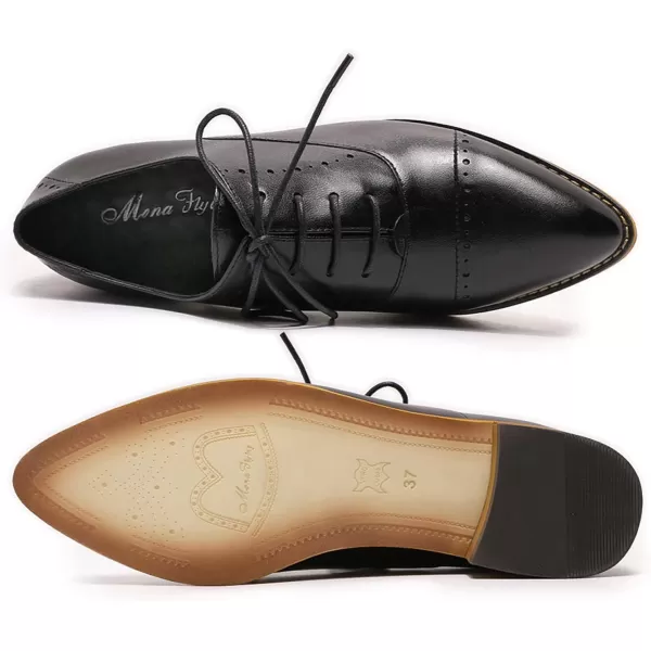 Mona flying Women's Pointed Toe Oxfords Brogue Derby Retro Lace up Leather Shoes for Ladies