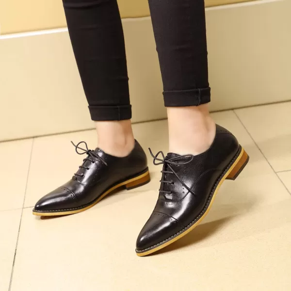 Mona flying Women's Pointed Toe Oxfords Brogue Derby Retro Lace up Leather Shoes for Ladies
