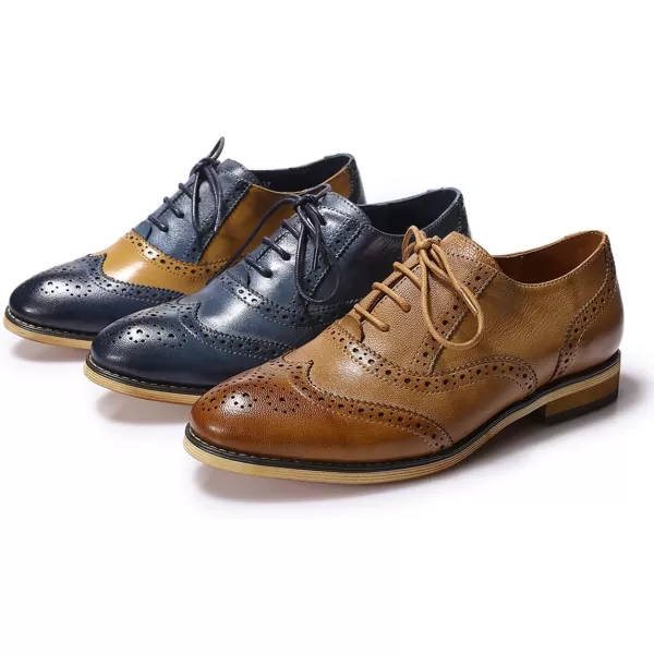 Mona flying Womens Vintage Wingtip Oxfords Ladies Lace up Leather Shoes