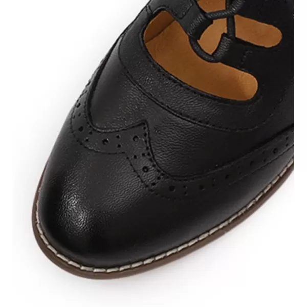 Mona flying Women's Wingtip Oxfords Chunky Heel Lace up Dress Pumps Perforated Round Toe 4cm Mid Heel Leather Shoes for Ladies