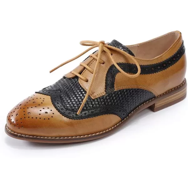 Mona flying Leather Flat Oxfords for Women Lace up Brogue Wingtips for Ladies
