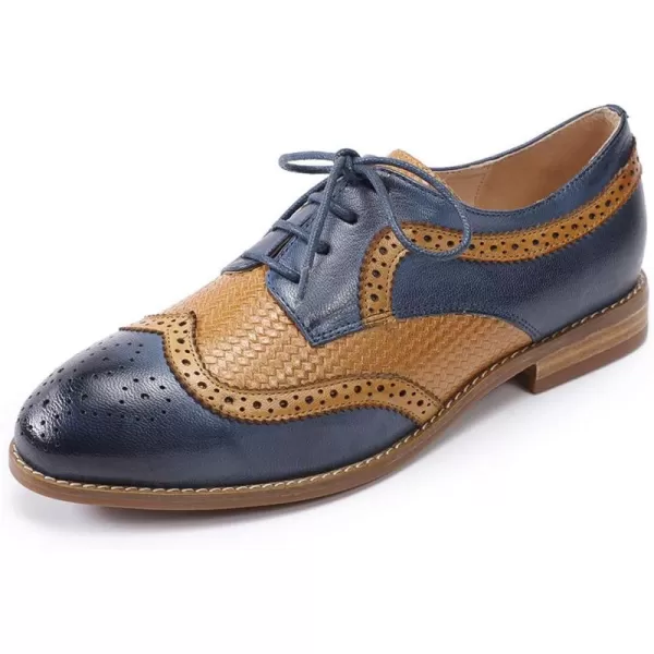 Mona flying Leather Flat Oxfords for Women Lace up Brogue Wingtips for Ladies