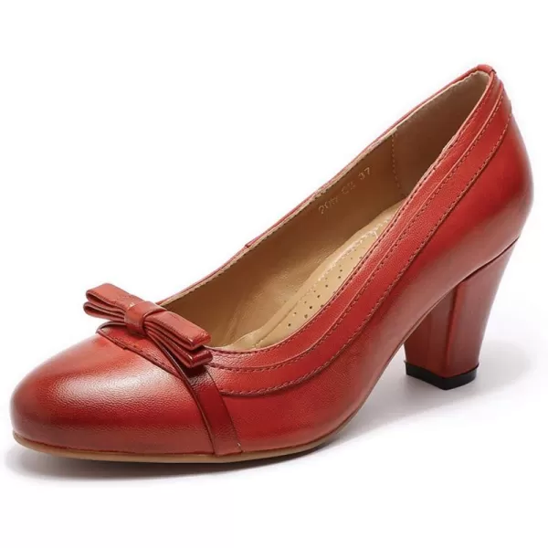 Mona flying Leather Mid Kitten Pumps Elegant Women Slip On Classic Comfortable Elegant Handmade Work Shoes