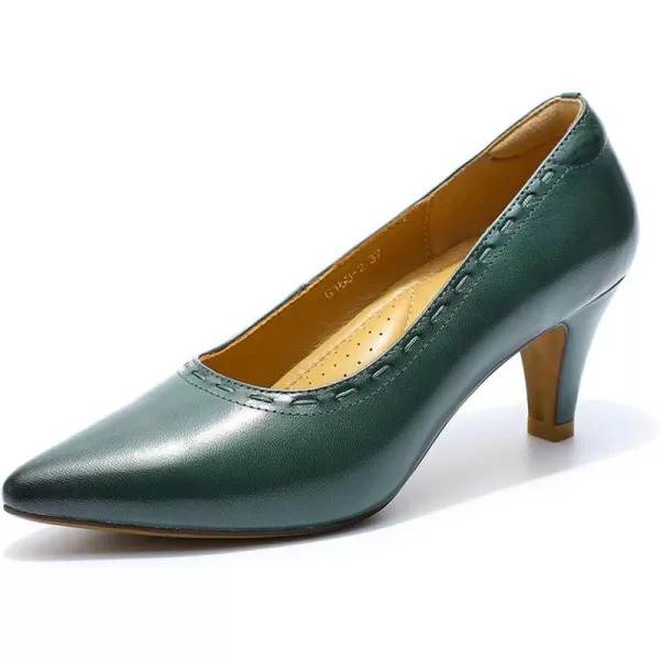 Mona flying Leather Retro Pointed Toe Pumps Women Kitten Heels Dressy Casual Shoes