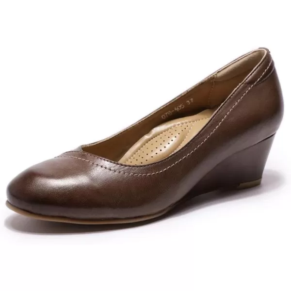 Mona flying Women's Leather Closed Toe 2 Inch Mid Wedges Heels with Arch Support Round Toe Comfortable Dress Pumps for Women Ladies