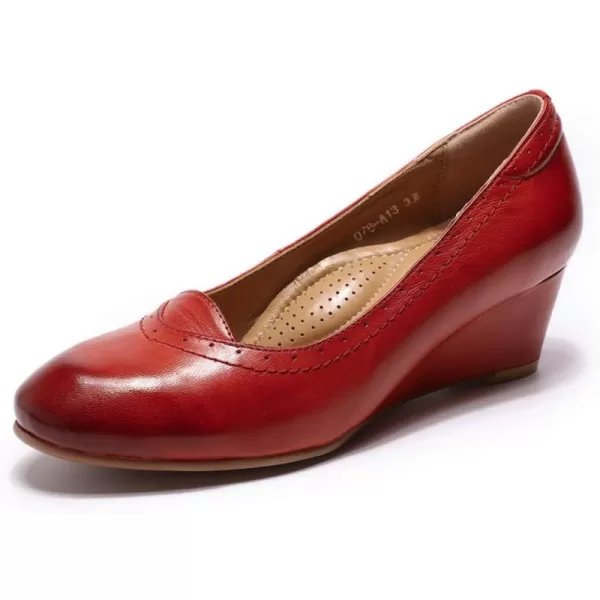 Mona flying Women's Leather Closed Toe 2 Inch Mid Wedges Heels with Arch Support Round Toe Comfortable Dress Pumps for Women Ladies