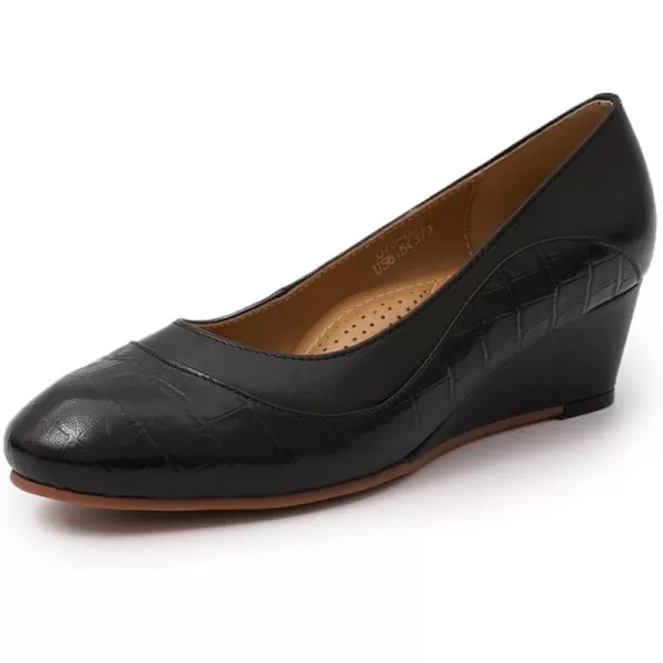Mona flying Women's Leather Closed Toe 2 Inch Mid Wedges Heels with Arch Support Round Toe Comfortable Dress Pumps for Women Ladies