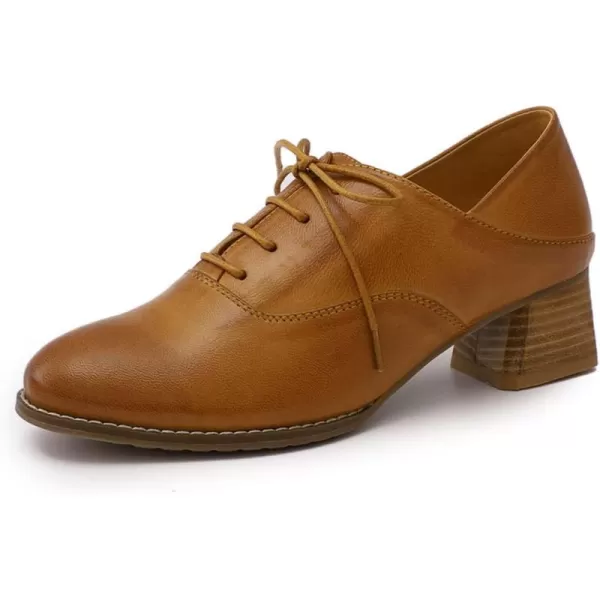 Mona flying Women's Leather Mid Chunky Heel Oxfords Lace up Dress Pumps Shoes for Ladies