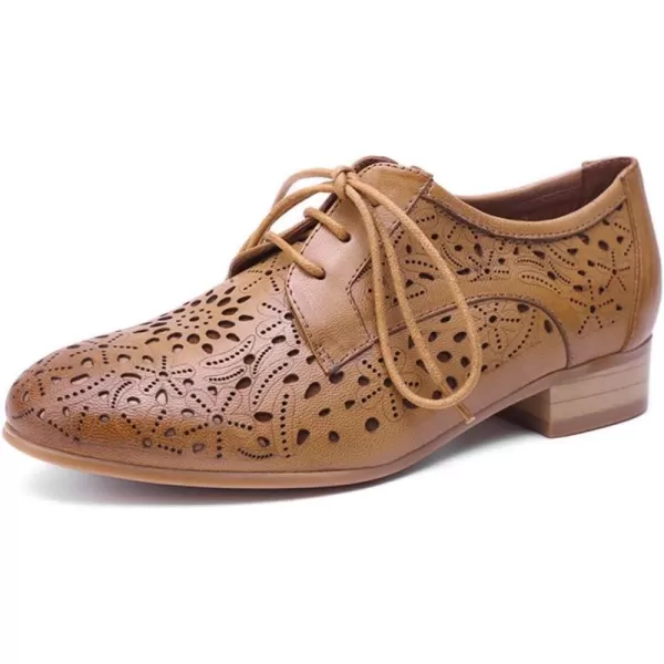 Mona flying Women's Leather Perforated Lace-up Oxfords Brogue Derby Shoes for Ladies