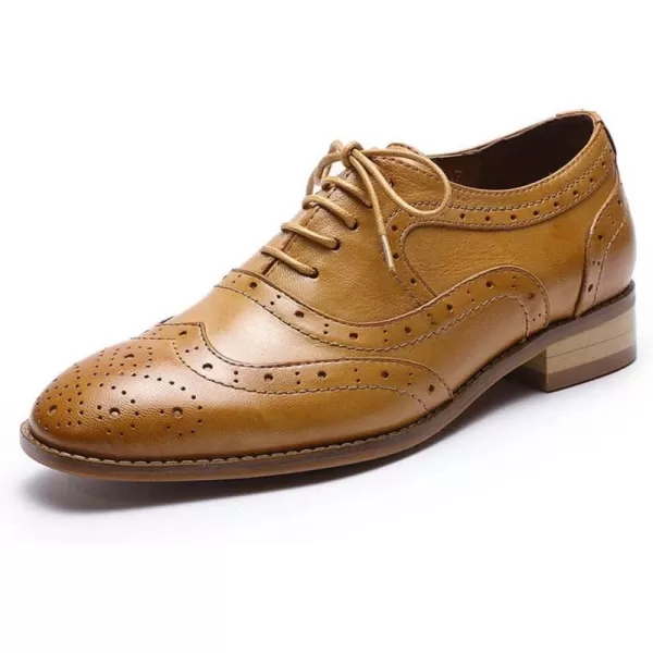 Mona flying Women's Leather Perforated Lace-up Oxfords Brogue Wingtip Derby Shoes for Ladies