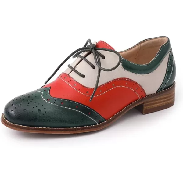 Mona flying Women's Leather Perforated Lace-up Oxfords Brogue Wingtip Derby Shoes for Ladies