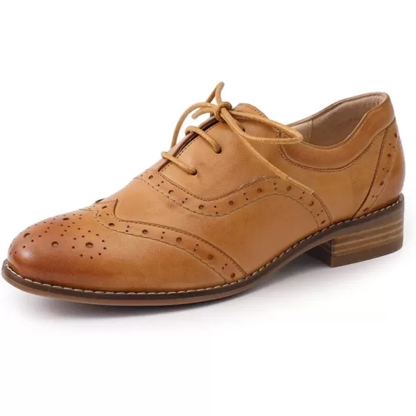 Mona flying Women's Leather Perforated Lace-up Oxfords Brogue Wingtip Derby Shoes for Ladies