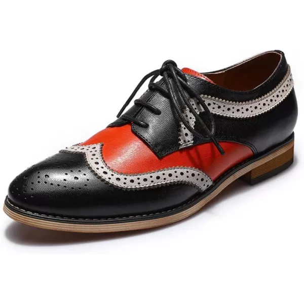 Mona flying Women's Leather Perforated Lace-up Oxfords Brogue Wingtip Derby Shoes for Ladies Women