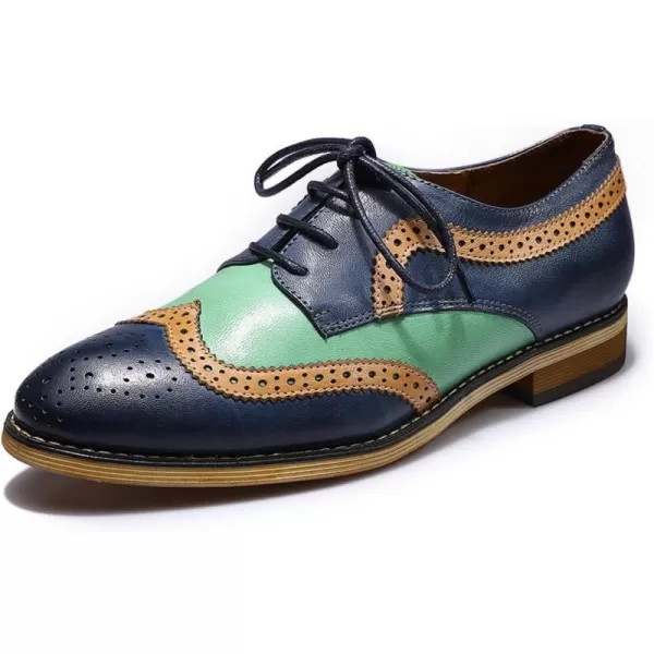 Mona flying Women's Leather Perforated Lace-up Oxfords Brogue Wingtip Derby Shoes for Ladies Women