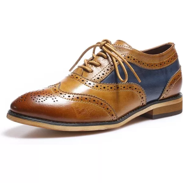 Mona flying Women's Leather Perforated Lace-up Oxfords Brogue Wingtip Derby Shoes for ladis Women