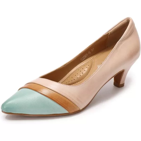 Mona flying Women's Leather Pump Med Heel Pointed Toe Office Dress Shoes for Ladies