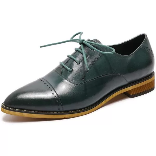 Mona flying Women's Pointed Toe Oxfords Brogue Derby Retro Lace up Leather Shoes for Ladies