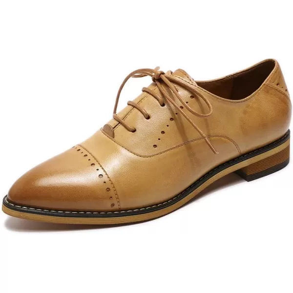 Mona flying Women's Pointed Toe Oxfords Brogue Derby Retro Lace up Leather Shoes for Ladies