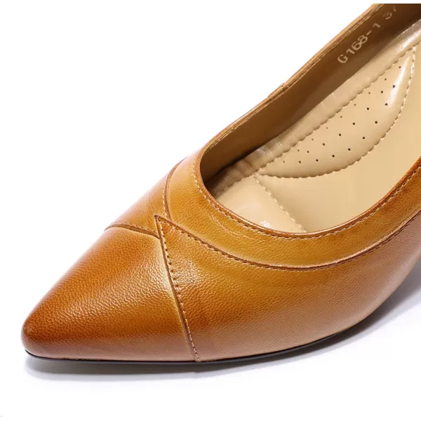 Mona flying Leather Retro Pointed Toe Pumps Women Kitten Heels Dressy Casual Shoes
