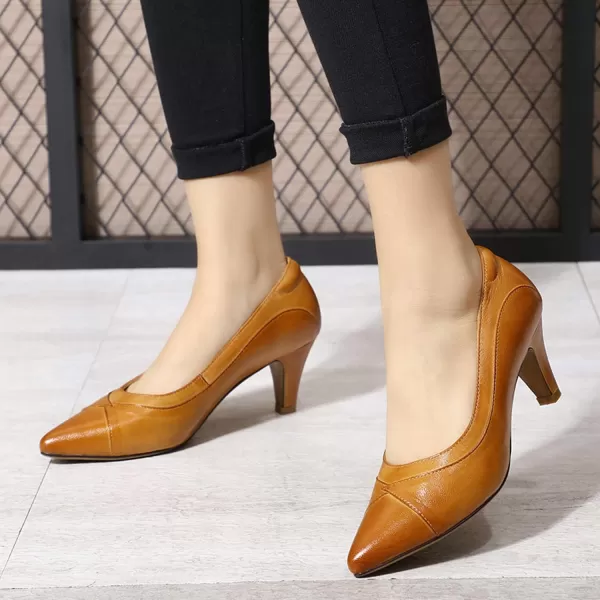 Mona flying Leather Retro Pointed Toe Pumps Women Kitten Heels Dressy Casual Shoes