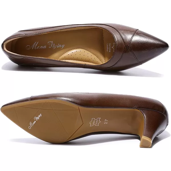 Mona flying Leather Retro Pointed Toe Pumps Women Kitten Heels Dressy Casual Shoes