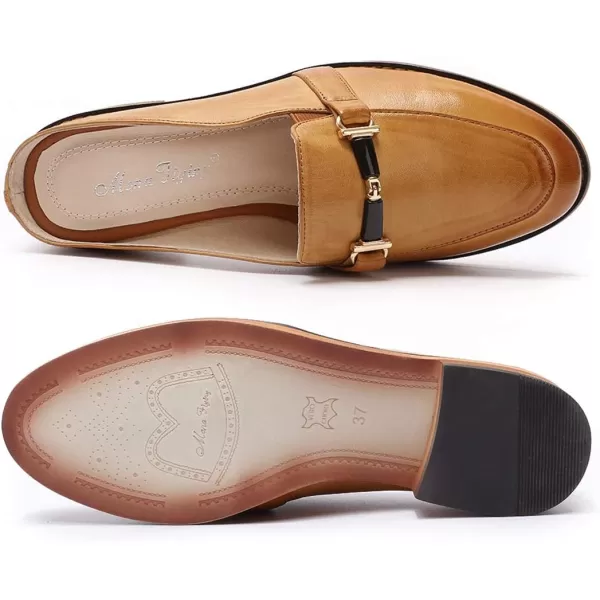 Mona flying Women Leather Mules Shoes Backless Slip On Loafer Low Heel Flats Summer Slide