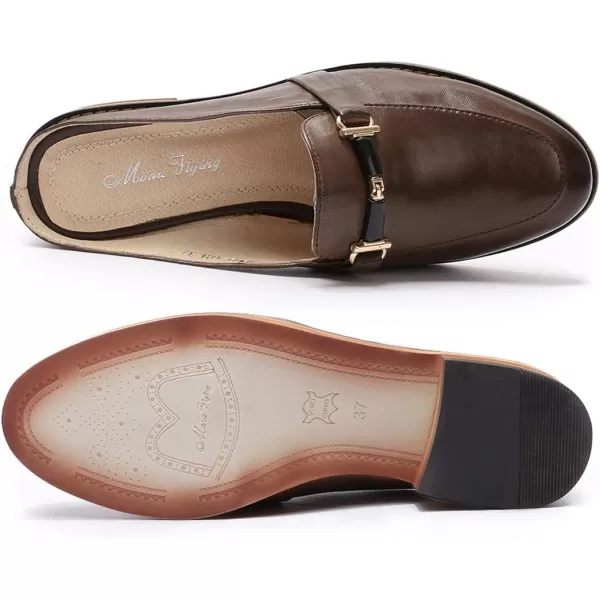 Mona flying Women Leather Mules Shoes Backless Slip On Loafer Low Heel Flats Summer Slide