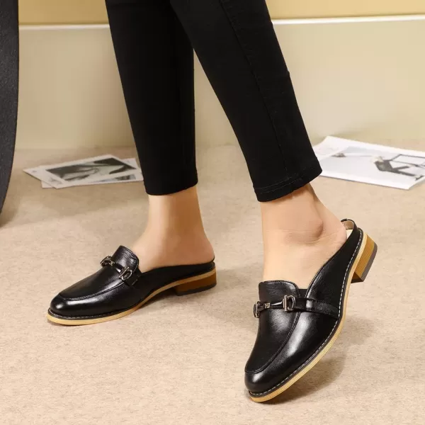 Mona flying Women Leather Mules Shoes Backless Slip On Loafer Low Heel Flats Summer Slide