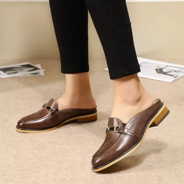 Mona flying Women Leather Mules Shoes Backless Slip On Loafer Low Heel Flats Summer Slide