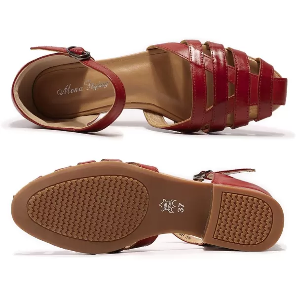 Mona flying Women Leather Tatianna Dress Sandals Closed Toe Low Heels Strappy Flats Summer Casual Shoes