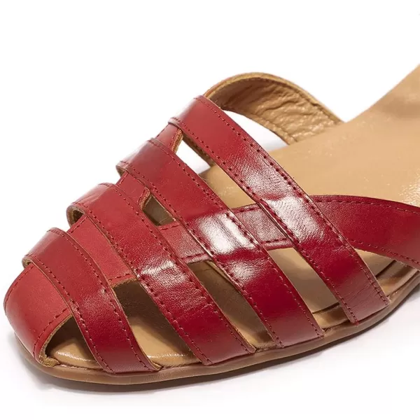 Mona flying Women Leather Tatianna Dress Sandals Closed Toe Low Heels Strappy Flats Summer Casual Shoes