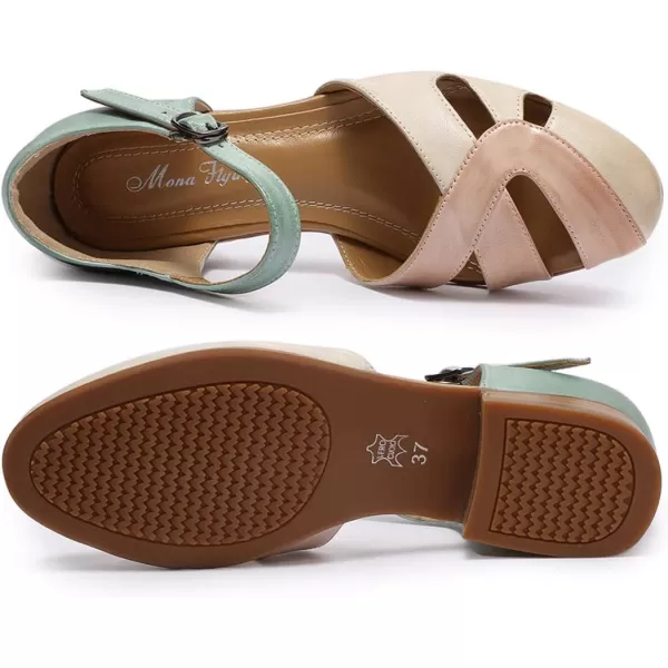 Mona flying Women Leather Tatianna Dress Sandals Closed Toe Low Heels Strappy Flats Summer Casual Shoes