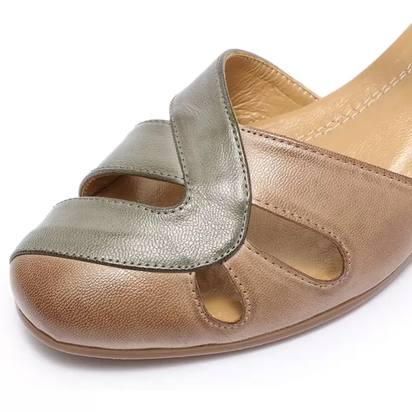 Mona flying Women Leather Tatianna Dress Sandals Closed Toe Low Heels Strappy Flats Summer Casual Shoes