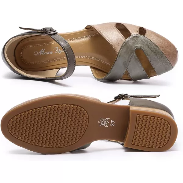Mona flying Women Leather Tatianna Dress Sandals Closed Toe Low Heels Strappy Flats Summer Casual Shoes