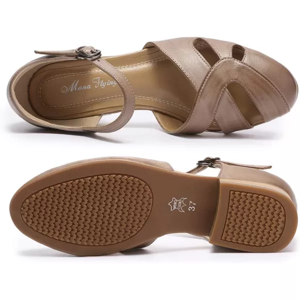 Mona flying Women Leather Tatianna Dress Sandals Closed Toe Low Heels Strappy Flats Summer Casual Shoes