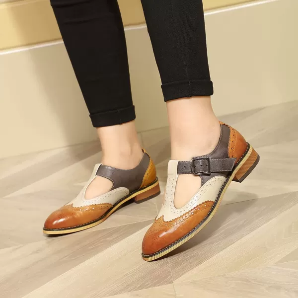 Mona flying Women's Classic Wingtip Oxfords Mary Jane Flat Leather Shoes for Ladies
