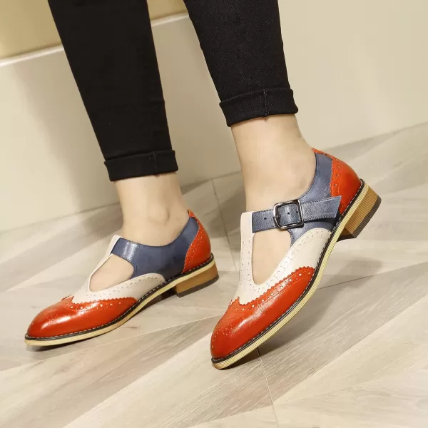 Mona flying Women's Classic Wingtip Oxfords Mary Jane Flat Leather Shoes for Ladies