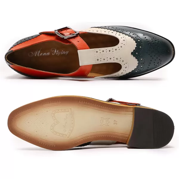 Mona flying Women's Classic Wingtip Oxfords Mary Jane Flat Leather Shoes for Ladies