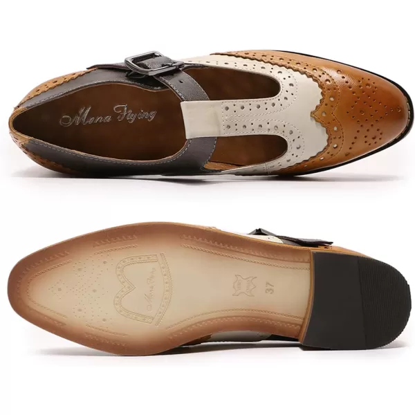 Mona flying Women's Classic Wingtip Oxfords Mary Jane Flat Leather Shoes for Ladies