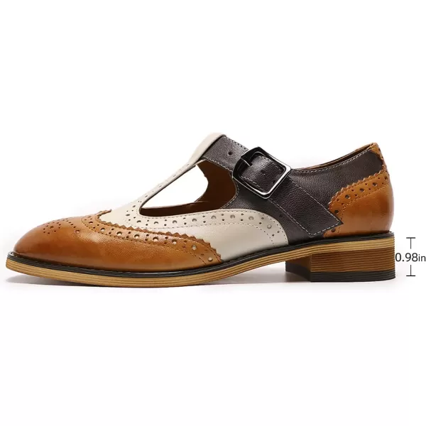 Mona flying Women's Classic Wingtip Oxfords Mary Jane Flat Leather Shoes for Ladies