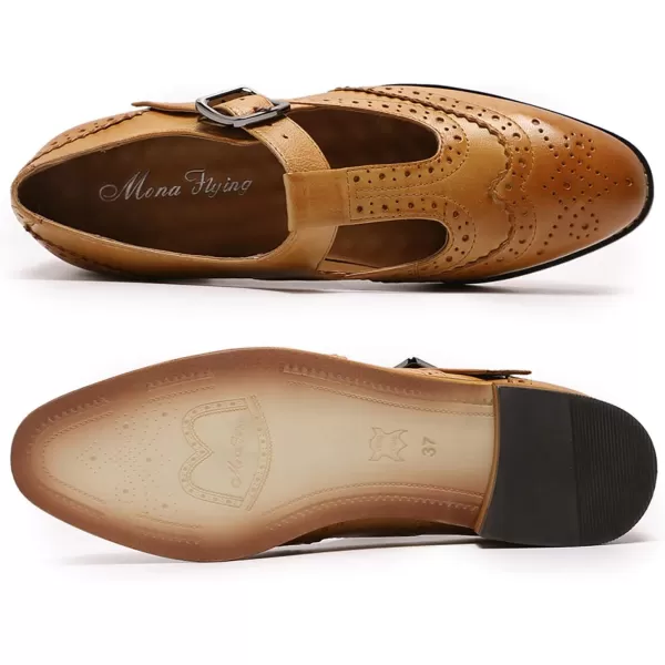 Mona flying Women's Classic Wingtip Oxfords Mary Jane Flat Leather Shoes for Ladies