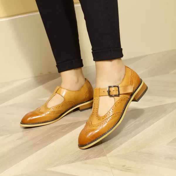 Mona flying Women's Classic Wingtip Oxfords Mary Jane Flat Leather Shoes for Ladies