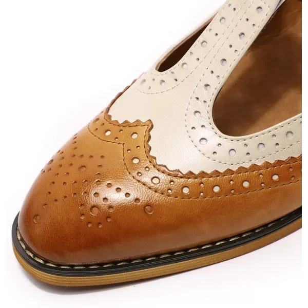 Mona flying Women's Classic Wingtip Oxfords Mary Jane Flat Leather Shoes for Ladies