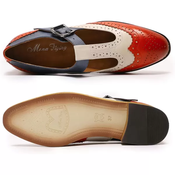 Mona flying Women's Classic Wingtip Oxfords Mary Jane Flat Leather Shoes for Ladies