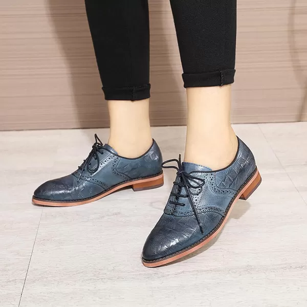 Mona flying Women's Comfortable Saddle Oxfords Brogue Lace-up Leather Shoes for Ladies