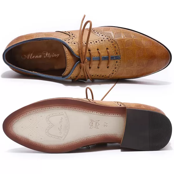 Mona flying Women's Comfortable Saddle Oxfords Brogue Lace-up Leather Shoes for Ladies